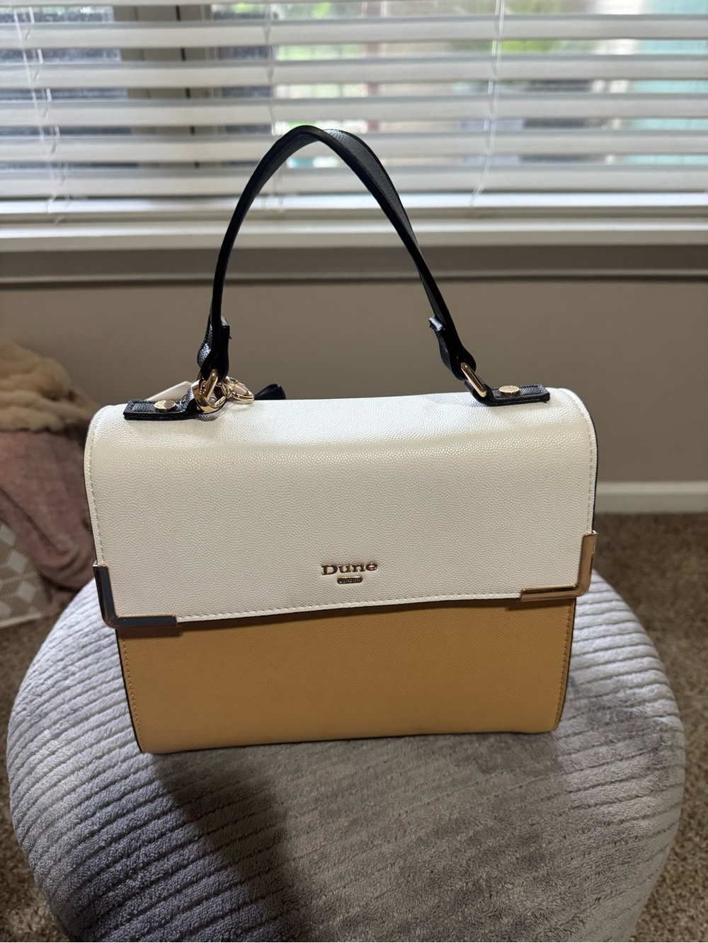 Dune Two-Tone White and Mustard Top-Handle Crossbody Bag